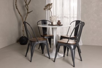 Venture Design Jedilna miza in stol komplet Hamden miza in Tempe stoli 80x75 cm bela in temno siva