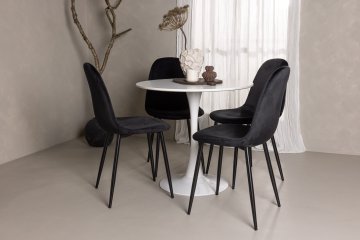 Venture Design Jedilna miza in stol komplet Hamden 80x75 cm bela in črna