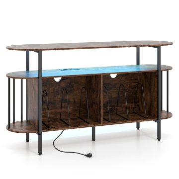 Costway Stojalo za gramofon 140x40x76 cm rustikalno rjavo z polnilno postajo in barvnimi LED lučmi