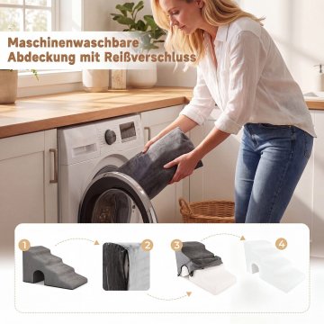 Costway Pasji stopnice 4 stopnje 43 cm visoke sive z luknjo in pralnim pokrovom