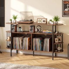 Costway Stojalo za gramofon 140x40x76 cm rustikalno rjavo z polnilno postajo in barvnimi LED lučmi