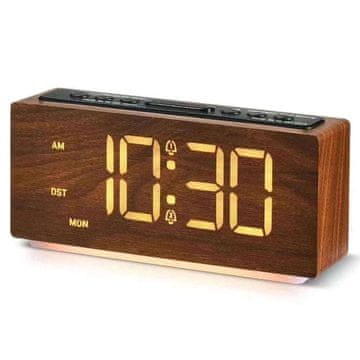 KJB Minimalist Wooden LED Alarm Clock with Adjustable Brightness Digitalna budilka LED NZ668 v lesnem videzu, dvojni alarm in nastavljiva svetlost