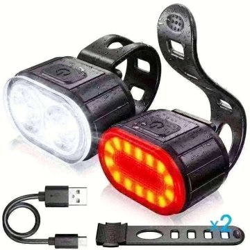 KJB Rechargeable Bike Light Set Front & Rear LED Lights USB-C Komplet sprednje in zadnje LED svetilke za kolo, polnjenje USB-C