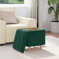 Vidaxl Ottoman s shranjevanjem Temno zelena 40 x 40 x 45 cm Žamet