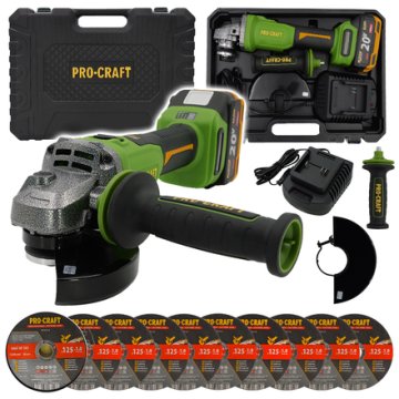 Procraft Akumulatorski kotni brusilnik PWA220 + 10x rezalni kolut CD125x1.0