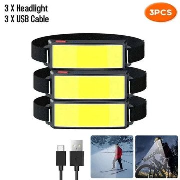 KJB Polnilna COB LED čelna svetilka, 3 načini, izvedba A, 3 kos.