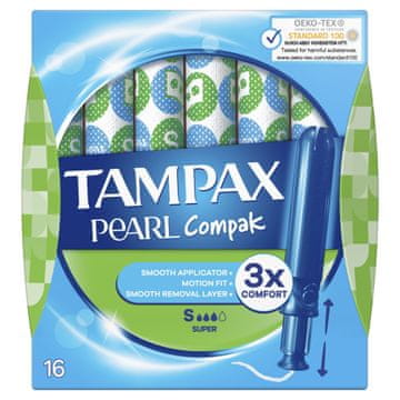 Tampax Pearl Compak higienski tamponi z aplikatorjem, Super 16 kosov.