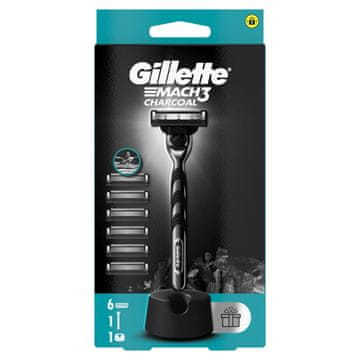 Gillette Brivnik Mach3 Charcoal s 6 rezili in stojalom