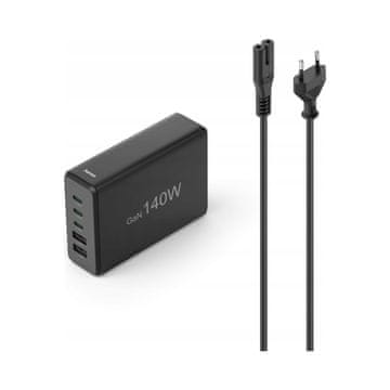 Hama 140W stenski polnilnik 3xUSB-C 2xUSB-A QC/PD črne barve 1 kos.