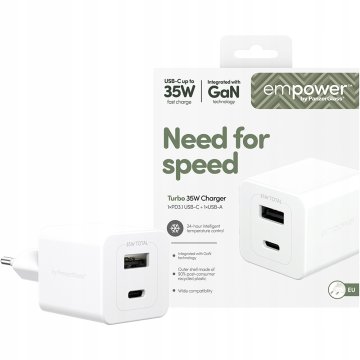 PanzerGlass GaN 35W Empower by USB-C USB-A stenski polnilnik, hitri 1 kos.
