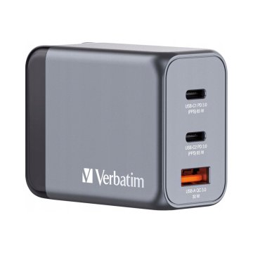 Verbatim GaN GNC-65 omrežni polnilnik 2xUSB-C PD 65W 1xUSB-A QC 3.0 1 kos.