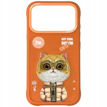 Ovitek Nimmy Cool&Cute 2.0 z motivom mačke za iPhone 17 Pro Max, oranžen, 1 kos.