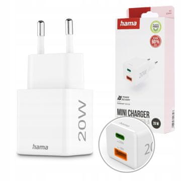 Hama MINI 20W omrežni polnilnik s hitrim polnjenjem USB-A USB-C vhod 1 kos.
