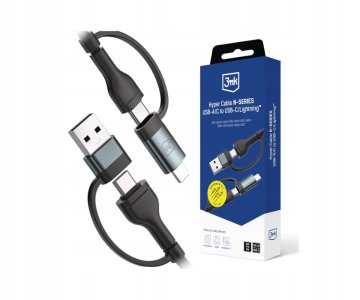 Črn pleten kabel 3mk Hyper Cable N-SERIES 2v2 A/C - C/Lightning 1 1 kos.