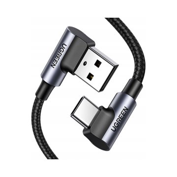 Ugreen USB-A na USB-C kabel, kot 90°, 3 m, črne barve, hitro polnjenje 4.0, 1 kos.