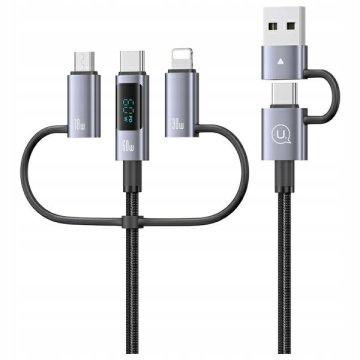 USAMS USB kabel - USB tip C / microUSB / Lightning 1,2 m srebrn 1 kos.
