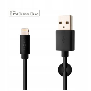 FIXED Fiksni kabel USB - Apple Lightning 1 m črne barve 1 kos.