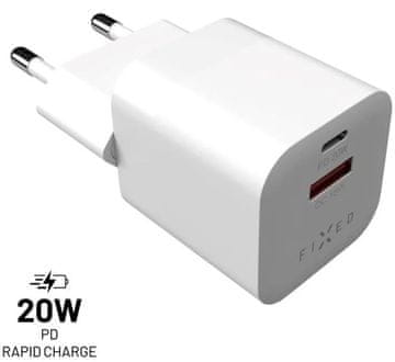 FIXED Fiksni mini USB-C/USB potovalni polnilnik 20 W | FIXC20M-CU-WH 1 kos.