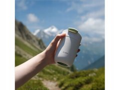 OutIn potovalni kozarec - 350 ml - termo potovalna skodelica - peščeno bela 1 kos.