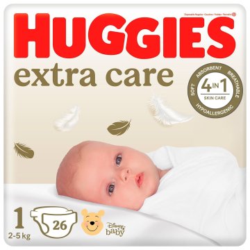 Huggies Plenice za enkratno uporabo Extra Care, 2-5 kg, velikost 1, 26 kosov.