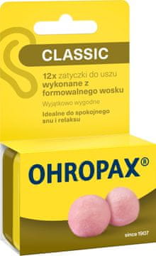 Ohropax Classic oblikovani voščeni čepki za ušesa 12 kosov.