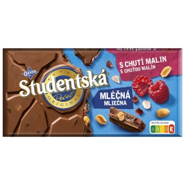 Orion Studentska Pecet mlečna čokolada z oreščki in malinami 170 g