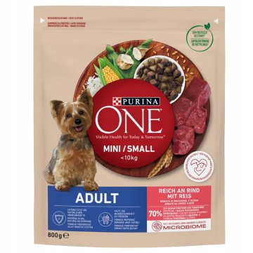 Purina ONE Mini Adult suha hrana za pse z govedino in rižem 800 g 1 kos.