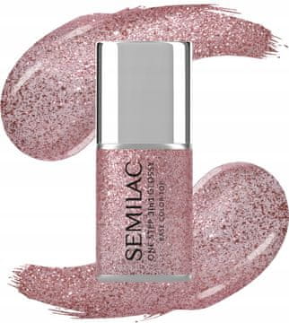 Semilac One Step 3v1 sijajni hibridni lak za nohte, št. 250 Glitter Pink 7 ml