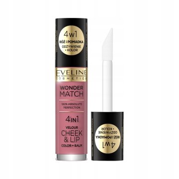 Eveline Cosmetics Eveline Wonder Match 4v1 rdečilo za lica, tekoča šminka, odtenek 04 z niacinamidom, 4,5 ml