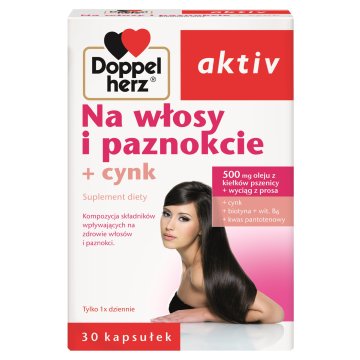 DOPPEL aktiv Za lase in nohte + cink, prehransko dopolnilo, 30 kapsul