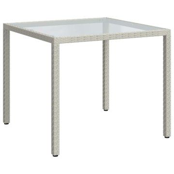 Vidaxl Vrtna miza 90x90x75 cm kaljeno steklo in poli ratan bela