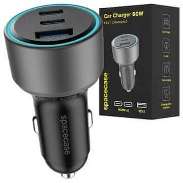 Hitri USB avtomobilski polnilnik 60W s tremi vhodi za avtomobilski adapter
