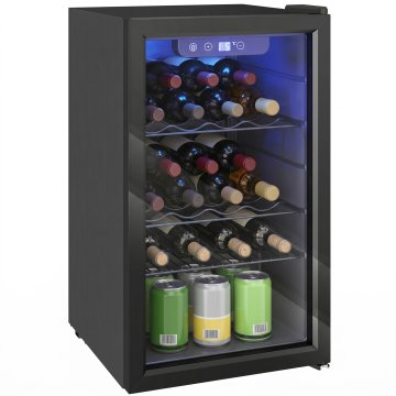 HOMCOM Vinski hladilnik 24 steklenic 68L tiha vinska klet nastavljiva temperatura 4-16Celsius vinski bar hladilnik z steklom proti UV, police, kompresor, zaslon na dotik, LED luči, razred F, črna