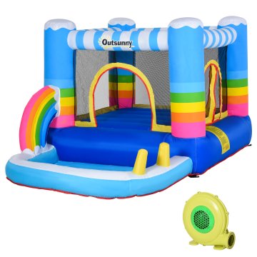 OUTSUNNY Napihljivi grad za otroke s trampolinom in bazenom, električna črpalka vključena 280x170x155cm, večbarvni