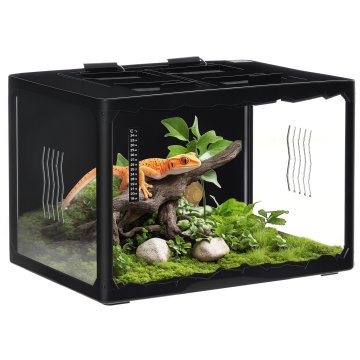 PAWHUT Terarij za kopenske želve, kameleone, iguane, gekone in plazilce s termometrom 18-34Celsius, 60x40x40.5cm, črn