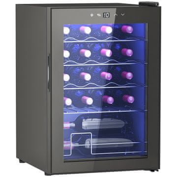 HOMCOM Vinska hladilna omara 20 steklenic 53L enotemperaturna vinska klet 5-18Celsius vinski bar z anti UV steklom, kompresor, nastavljive police, zaslon na dotik, LED luči, razred G, črna