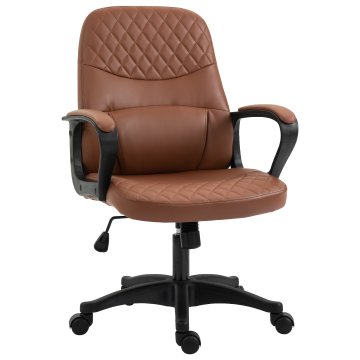 VINSETTO Pisarniški gugalni stol z 2 masažnima točkama in vrati USB, pisarniški naslanjač v umetnem usnju rjave barve z nastavljivo višino, 59x63x92-101cm