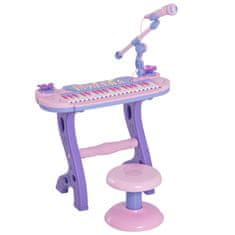 HOMCOM Otroški pianola s 37 tipkami, stolčkom in mikrofonom, 12 glasbil in 22 skladb, snemanje, MP3 in karaoke, roza