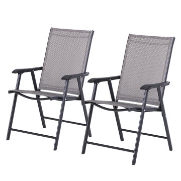 OUTSUNNY Komplet 2 zložljivih vrtnih stolov z nasloni za roke, kovinski in texteline zunanji stol za kosilo, za teraso, balkon, verando, zunanjost in notranjost, 58x64x94cm, siva