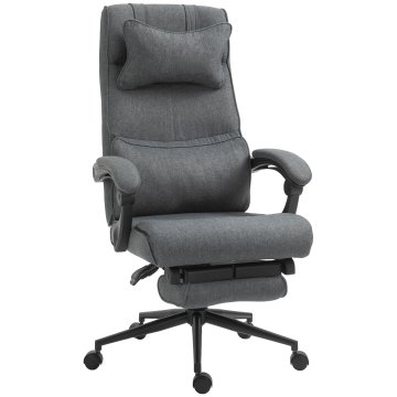 VINSETTO Ergonomski in oblazinjen pisarniški stol z nastavljivo višino, študijski stol z nasloni za roke, naslon za glavo, naslon za noge in 5 koles, 66x69x115 - 123 cm, siv