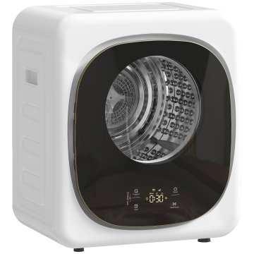 HOMCOM Mini prenosni sušilec 2.5kg, 5 programov, zaslon na dotik, 800W kompaktni sušilec, sprednje polnjenje, do 60Celsius, zložljiv/stenski/samostoječ, časovnik, boben iz nerjavečega jekla, bela