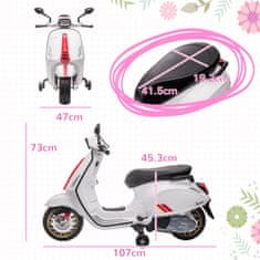 AIYAPLAY 12V električni motor za otroke 3-6 let z licenco vespa s kolesi, svetilko in glasbo, igrača motor iz PP in kovine, 107x47x73 cm, bela