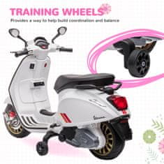 AIYAPLAY 12V električni motor za otroke 3-6 let z licenco vespa s kolesi, svetilko in glasbo, igrača motor iz PP in kovine, 107x47x73 cm, bela