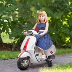 AIYAPLAY 12V električni motor za otroke 3-6 let z licenco vespa s kolesi, svetilko in glasbo, igrača motor iz PP in kovine, 107x47x73 cm, bela