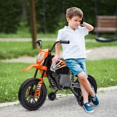 AIYAPLAY 12V električni motocikel za otroke 3-6 let z 2 motorjema in ročnim pospeševalnikom, mini motocross za otroke z vzmetenjem, odstranljiva kolesa, indikator napolnjenosti, zvoki, 2.4-5KM/H, oranžna