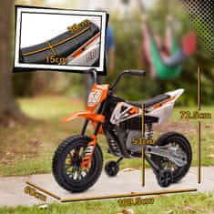 AIYAPLAY 12V električni motocikel za otroke 3-6 let z 2 motorjema in ročnim pospeševalnikom, mini motocross za otroke z vzmetenjem, odstranljiva kolesa, indikator napolnjenosti, zvoki, 2.4-5KM/H, oranžna