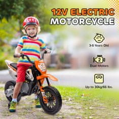 AIYAPLAY 12V električni motocikel za otroke 3-6 let z 2 motorjema in ročnim pospeševalnikom, mini motocross za otroke z vzmetenjem, odstranljiva kolesa, indikator napolnjenosti, zvoki, 2.4-5KM/H, oranžna