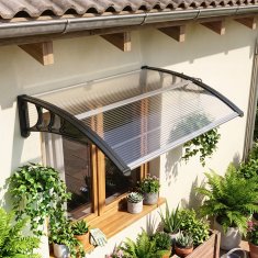 OUTSUNNY Zunanji nadstrešek 75x100cm, zunanja nadstrešnica iz polikarbonata, polipropilena in aluminija, za balkon, okna in vrata, proti UV, prosojen