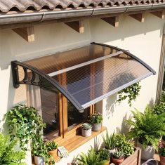 OUTSUNNY Nadstrešek za zunanjost 75x100cm, nadstrešek za zunanjost iz polikarbonata, polipropilena in aluminija, za balkonska okna in vrata, anti UV, rjava