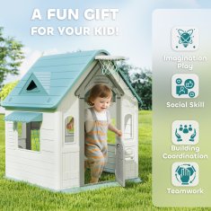 AIYAPLAY Casetta da giardino za otroke 5 v 1 s košarkarsko žogo, obroči, pikado, nogometna vrata, vrata in okna, hišica za igra za otroke 2-5 let v zaprtih prostorih, 132x118x124 cm, večbarvna